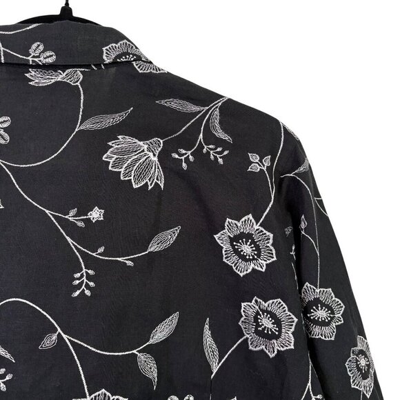 Talbots Women's Irish Linen Black Blouse Floral Embroidery 3/4 Sleeve Size Large - Picture 10 of 12